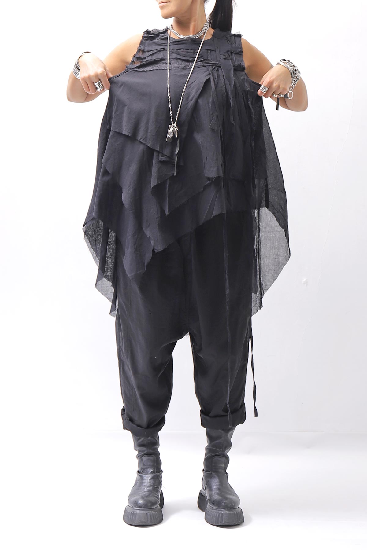 【studio b3】 HAND-MADE MIXED COTTON TOP MPB1881_BLACK