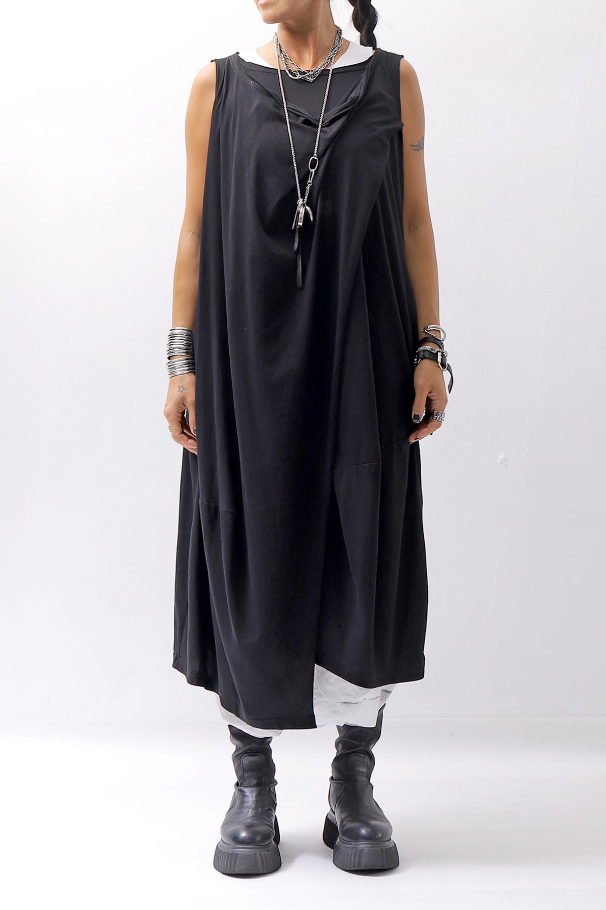 【RUNDHOLZ】 FRONT FLAP COTTON LONG TOP DRESS 337 0911_BLACK