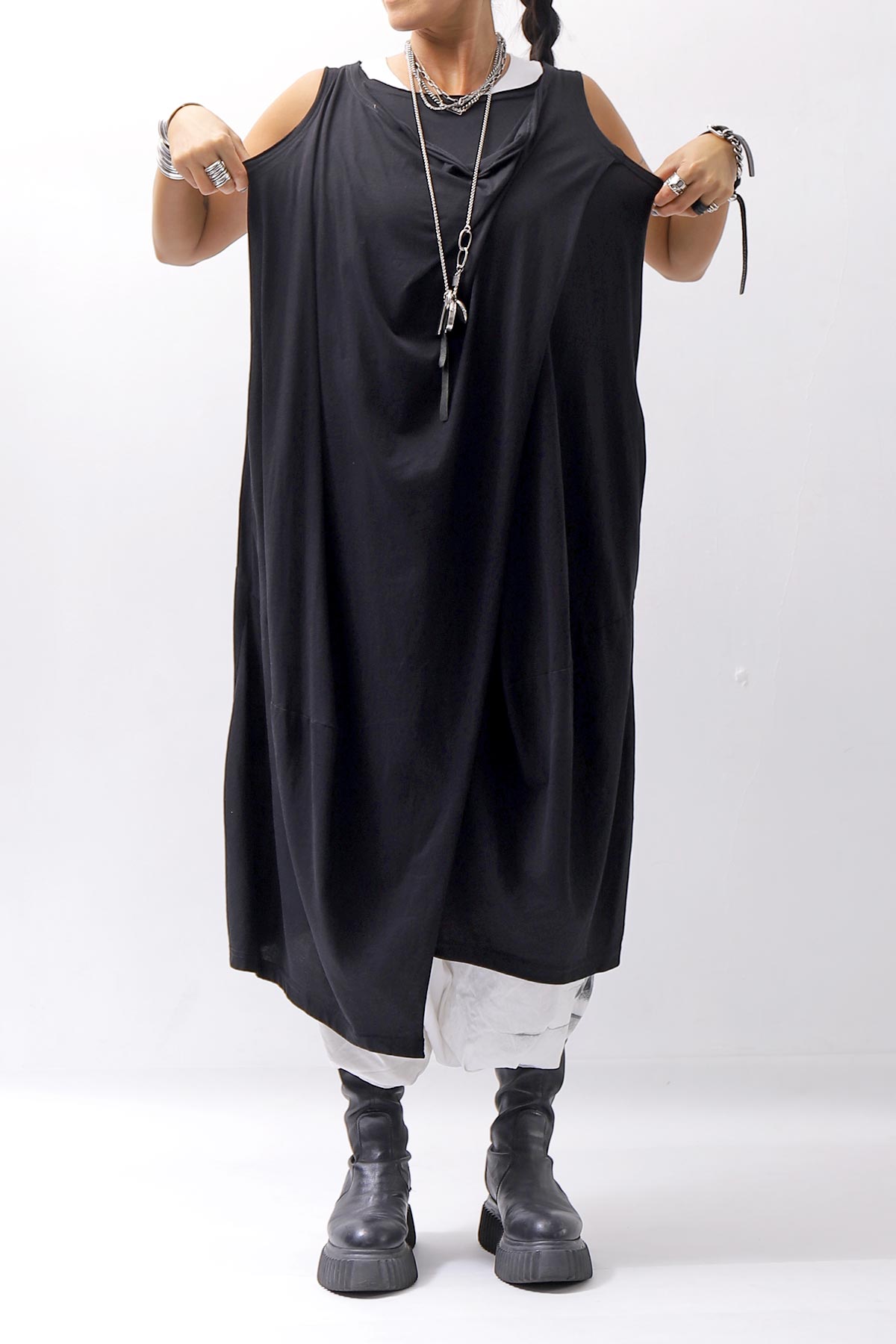 【RUNDHOLZ】 FRONT FLAP COTTON LONG TOP DRESS 337 0911_BLACK