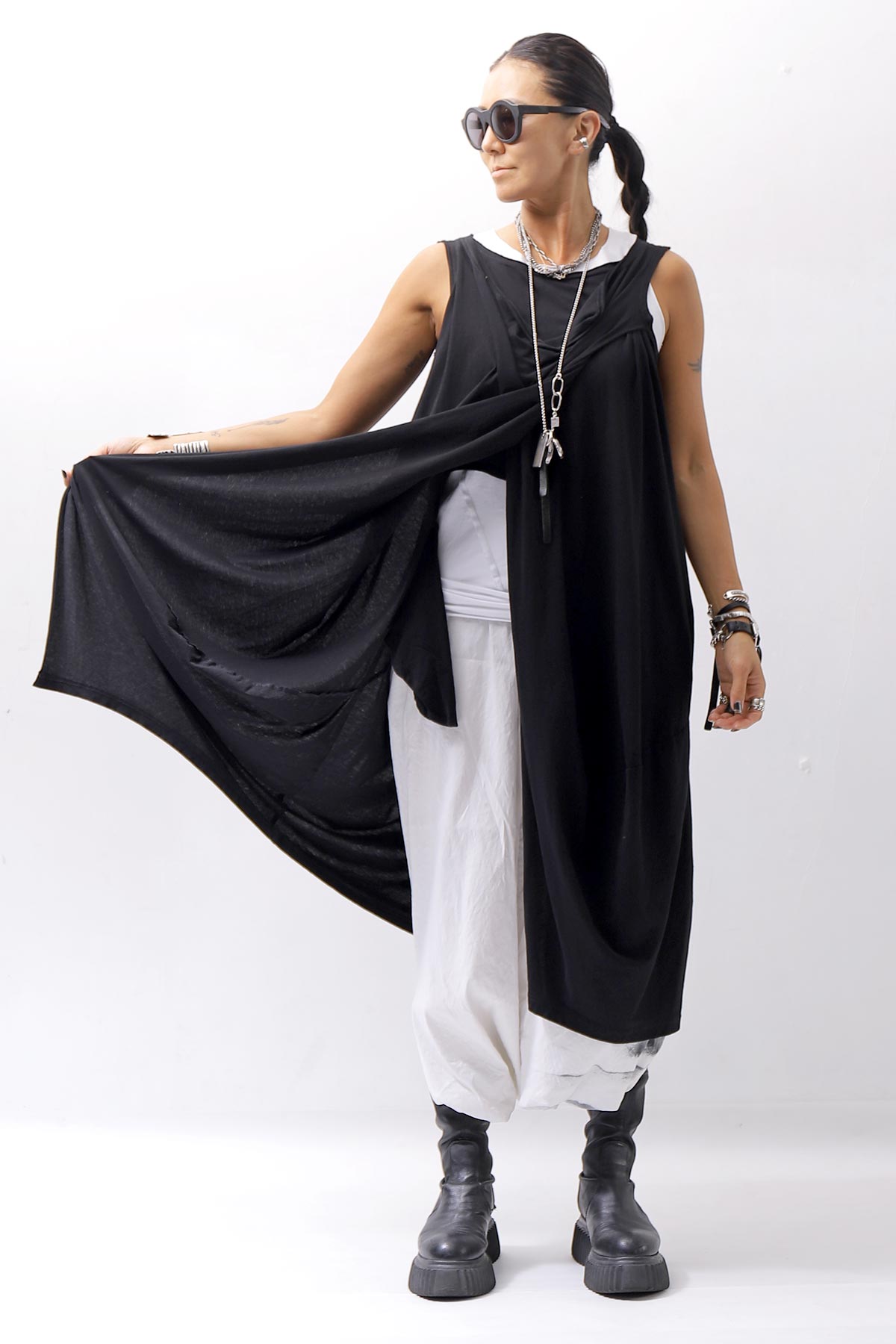 【RUNDHOLZ】 FRONT FLAP COTTON LONG TOP DRESS 337 0911_BLACK