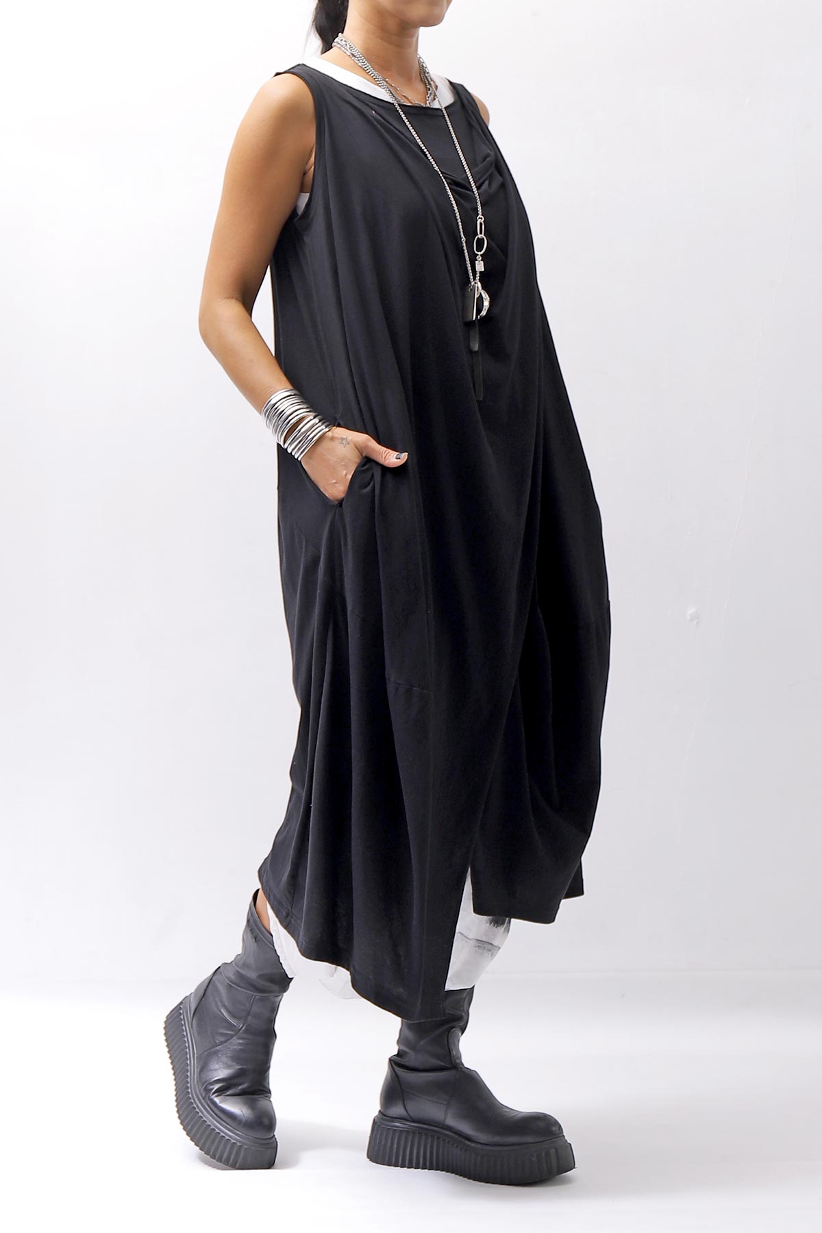 【RUNDHOLZ】 FRONT FLAP COTTON LONG TOP DRESS 337 0911_BLACK