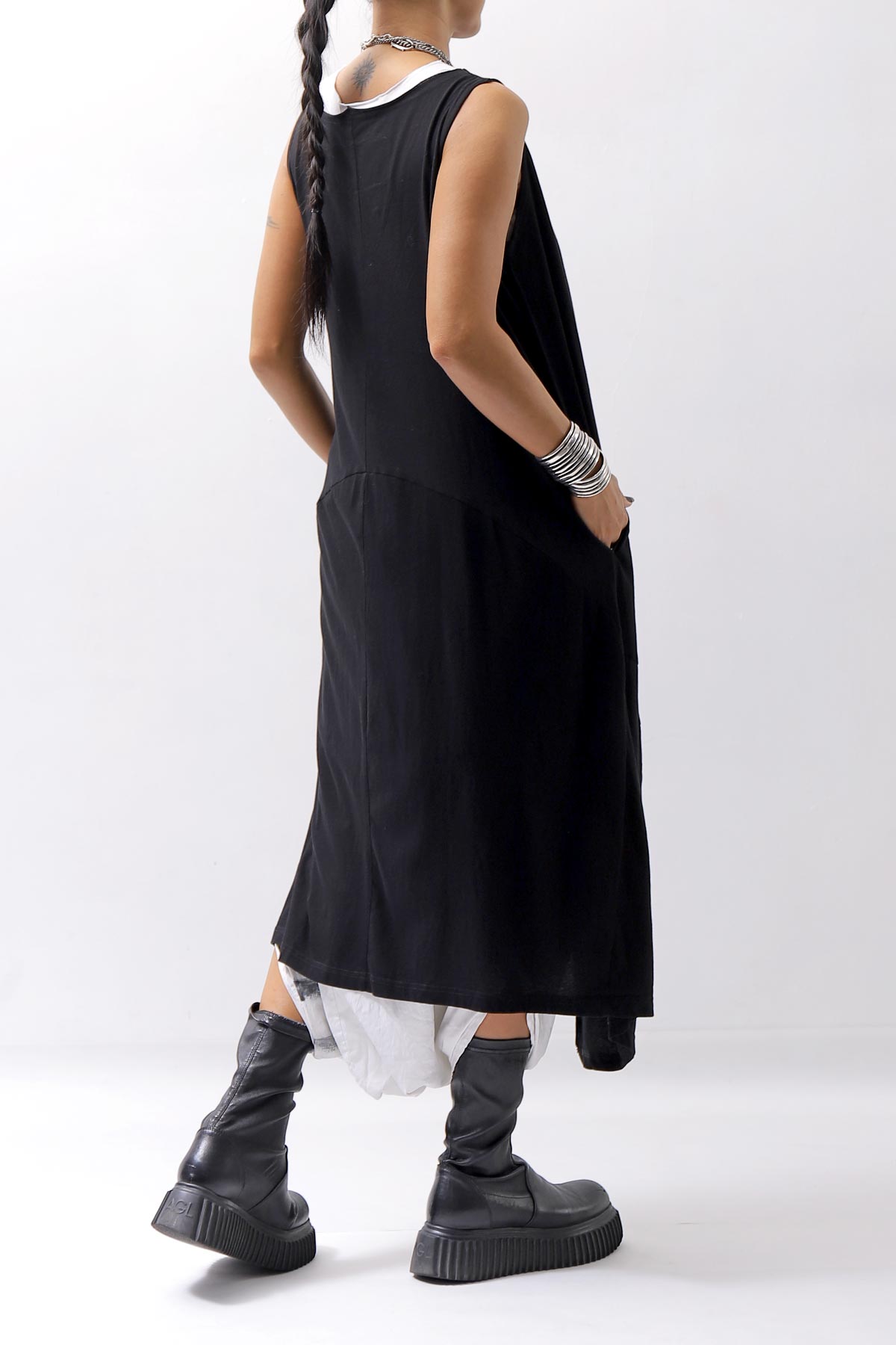 【RUNDHOLZ】 FRONT FLAP COTTON LONG TOP DRESS 337 0911_BLACK