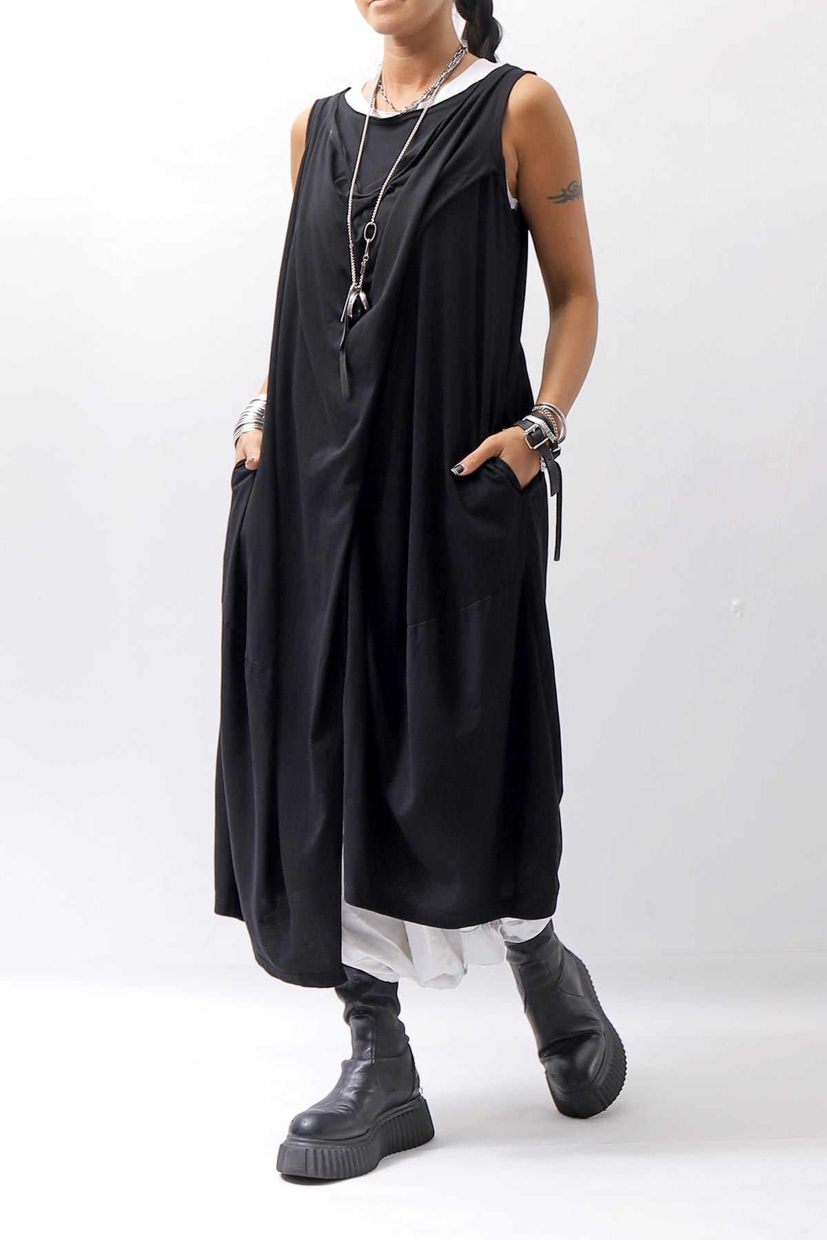 【RUNDHOLZ】 FRONT FLAP COTTON LONG TOP DRESS 337 0911_BLACK
