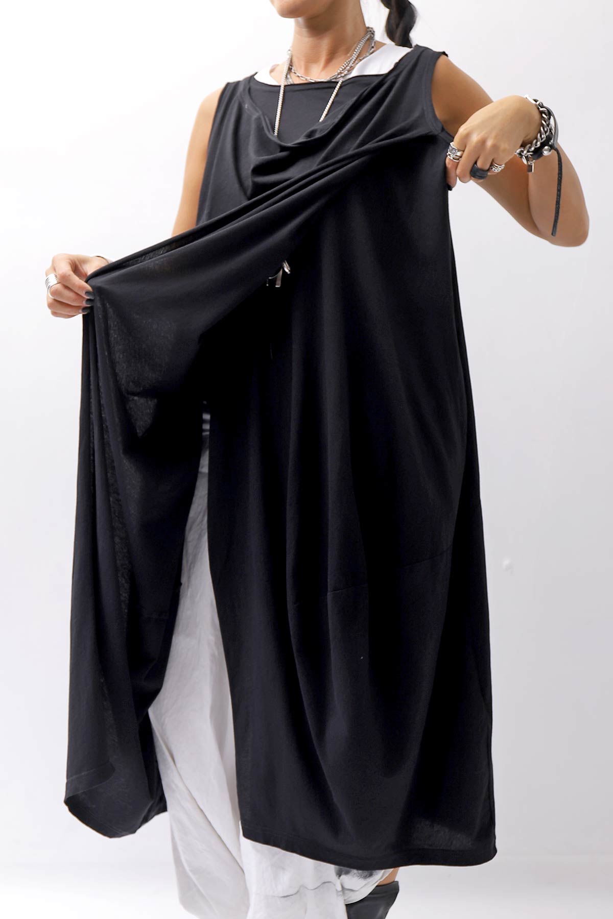 【RUNDHOLZ】 FRONT FLAP COTTON LONG TOP DRESS 337 0911_BLACK