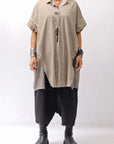 【studio b3】 SIDE SLIT BUTTON HALF SLEEVE SHIRT NB2078_SAND OLD DYE