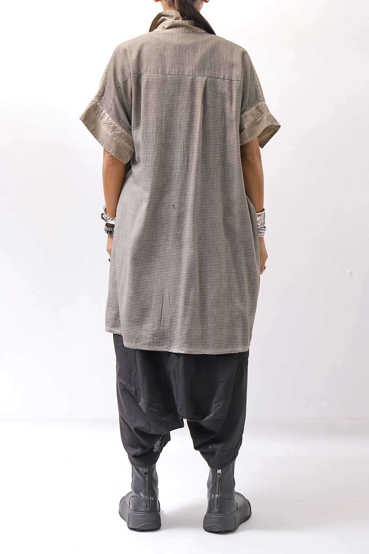 【studio b3】 SIDE SLIT BUTTON HALF SLEEVE SHIRT NB2078_SAND OLD DYE