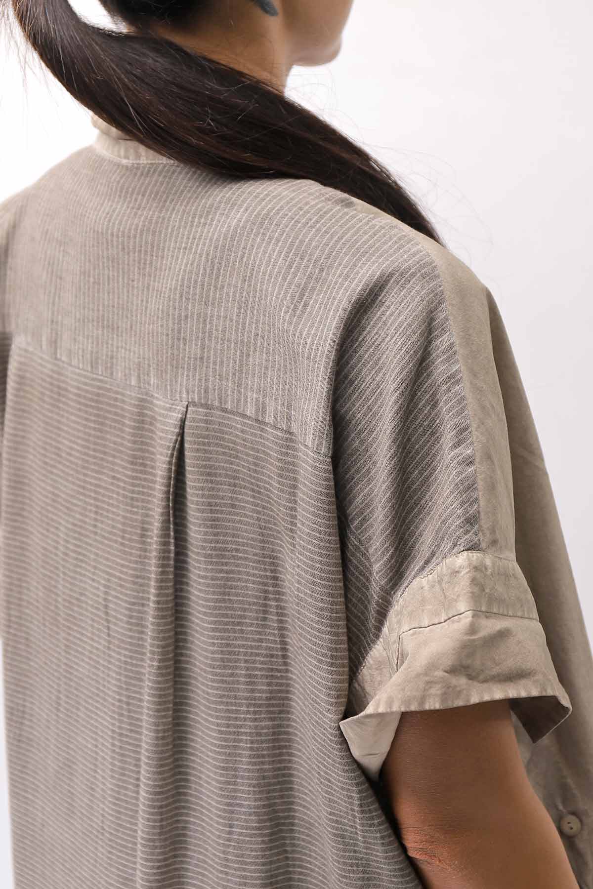 【studio b3】 SIDE SLIT BUTTON HALF SLEEVE SHIRT NB2078_SAND OLD DYE