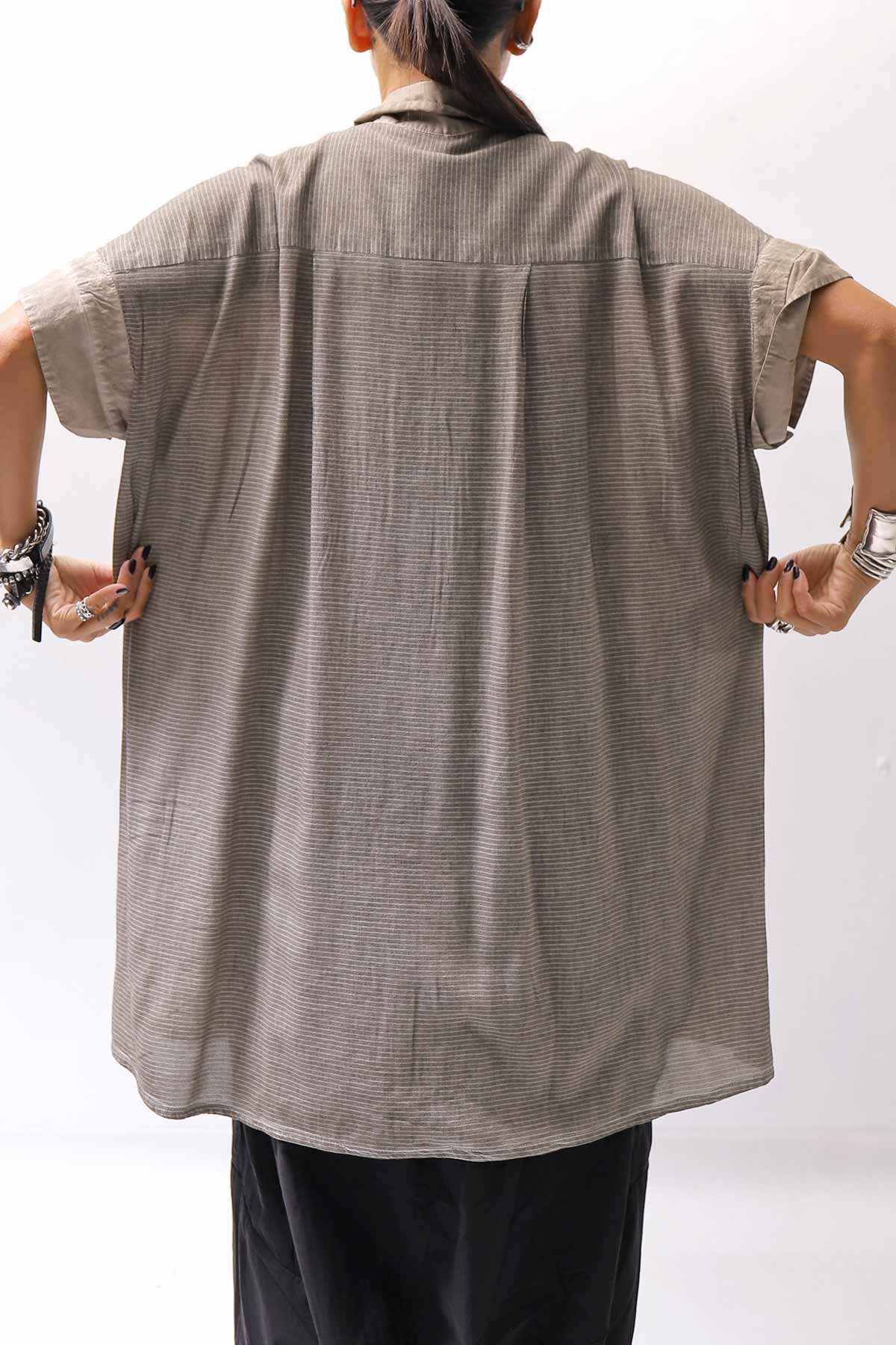【studio b3】 SIDE SLIT BUTTON HALF SLEEVE SHIRT NB2078_SAND OLD DYE