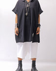 【studio b3】 SIDE SLIT BUTTON HALF SLEEVE SHIRT NB2078_BLACK