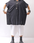 【studio b3】 SIDE SLIT BUTTON HALF SLEEVE SHIRT NB2078_BLACK