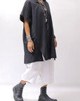 【studio b3】 SIDE SLIT BUTTON HALF SLEEVE SHIRT NB2078_BLACK
