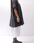 【studio b3】 SIDE SLIT BUTTON HALF SLEEVE SHIRT NB2078_BLACK