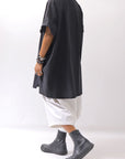 【studio b3】 SIDE SLIT BUTTON HALF SLEEVE SHIRT NB2078_BLACK