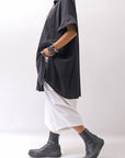 【studio b3】 SIDE SLIT BUTTON HALF SLEEVE SHIRT NB2078_BLACK