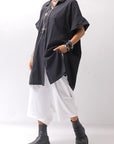 【studio b3】 SIDE SLIT BUTTON HALF SLEEVE SHIRT NB2078_BLACK