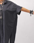 【studio b3】 SIDE SLIT BUTTON HALF SLEEVE SHIRT NB2078_BLACK