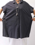 【studio b3】 SIDE SLIT BUTTON HALF SLEEVE SHIRT NB2078_BLACK