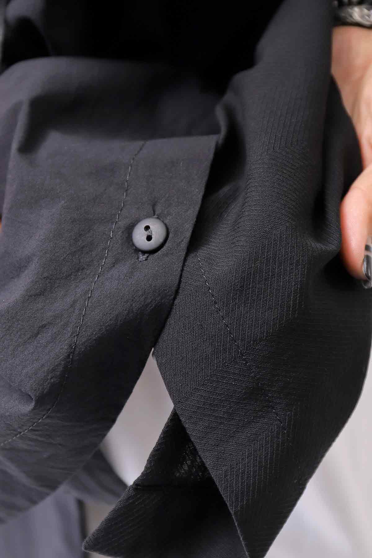 【studio b3】 SIDE SLIT BUTTON HALF SLEEVE SHIRT NB2078_BLACK