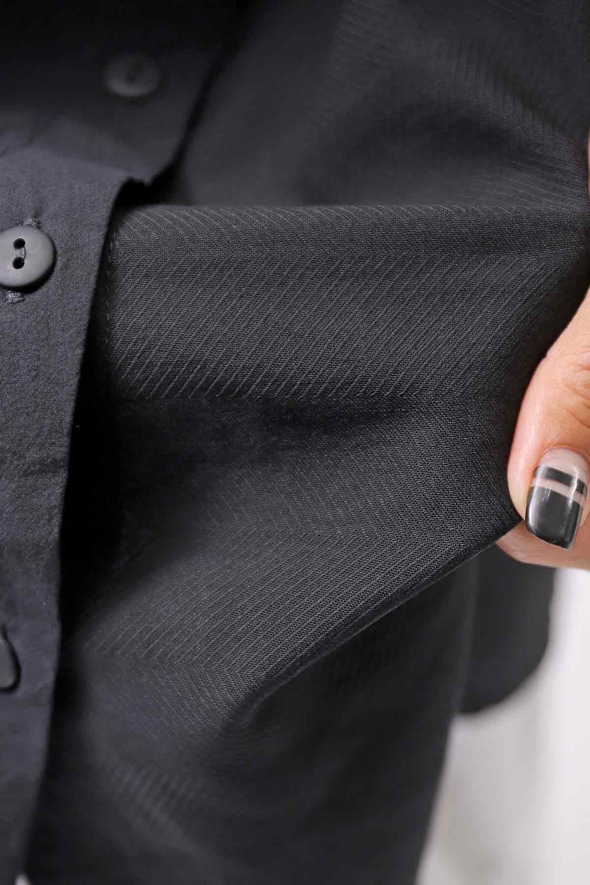 【studio b3】 SIDE SLIT BUTTON HALF SLEEVE SHIRT NB2078_BLACK