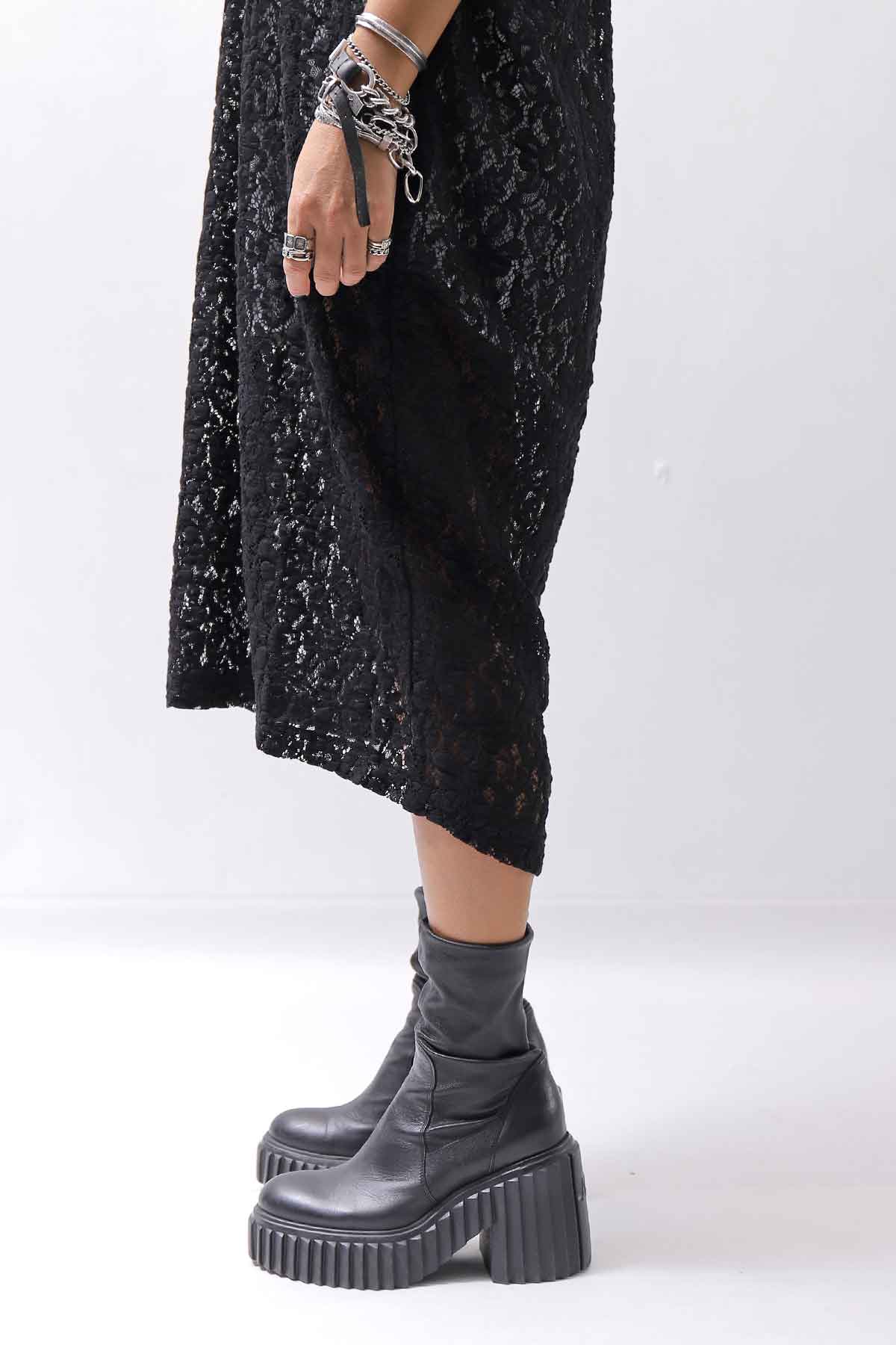 【NOSTRASANTISSIMA】 STRETCH COTTON LACY COVER DRESS C152_BLACK