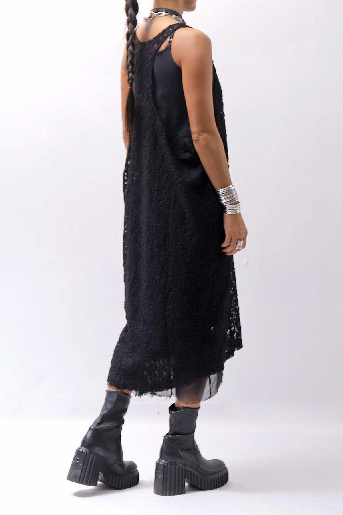 【NOSTRASANTISSIMA】 STRETCH COTTON LACY COVER DRESS C152_BLACK