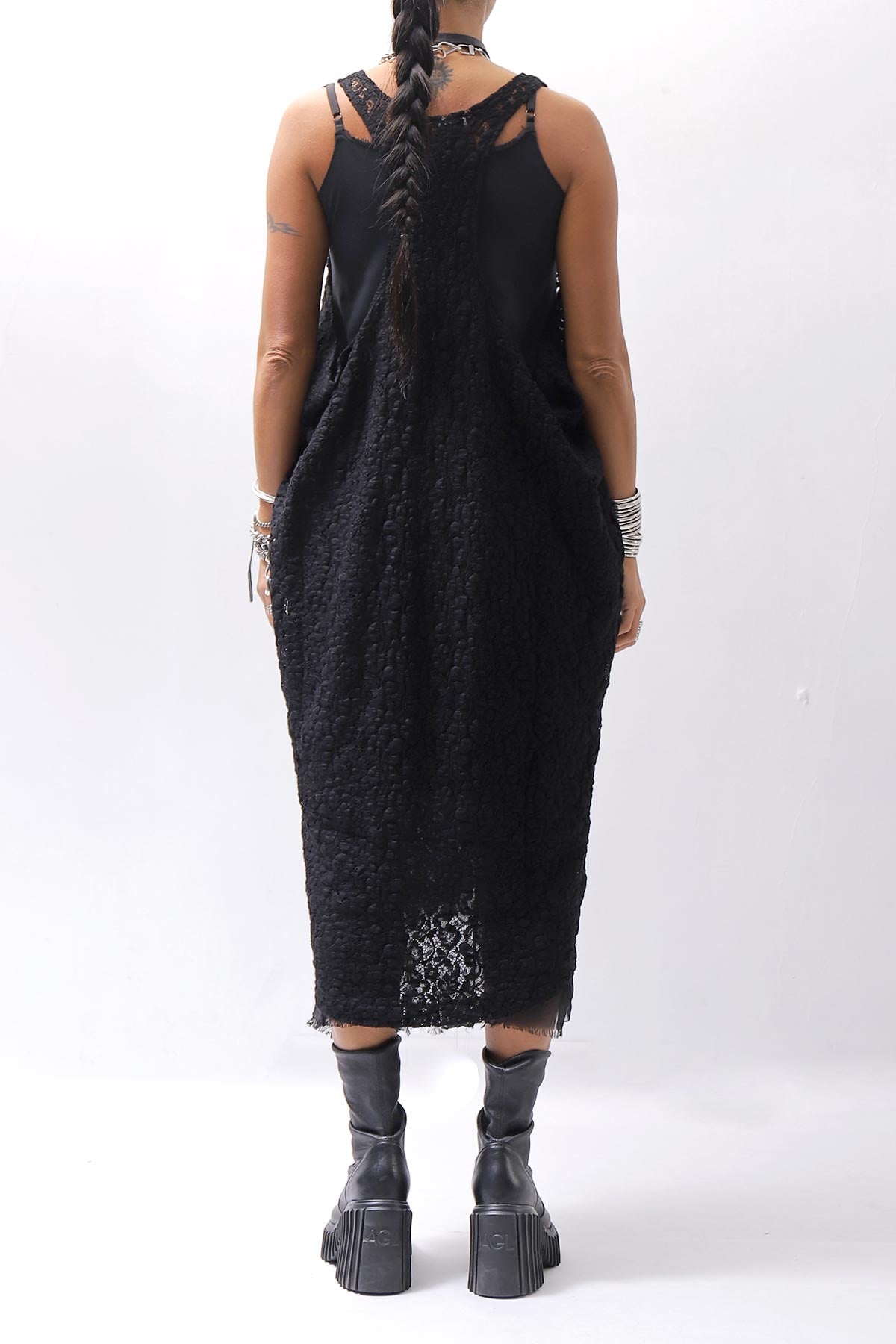 【NOSTRASANTISSIMA】 STRETCH COTTON LACY COVER DRESS C152_BLACK