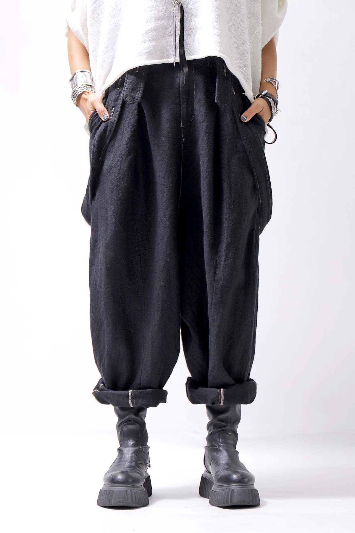 【bajra】 UNISEX LINEN SHOULDER PANTS 148QP03_BLACK