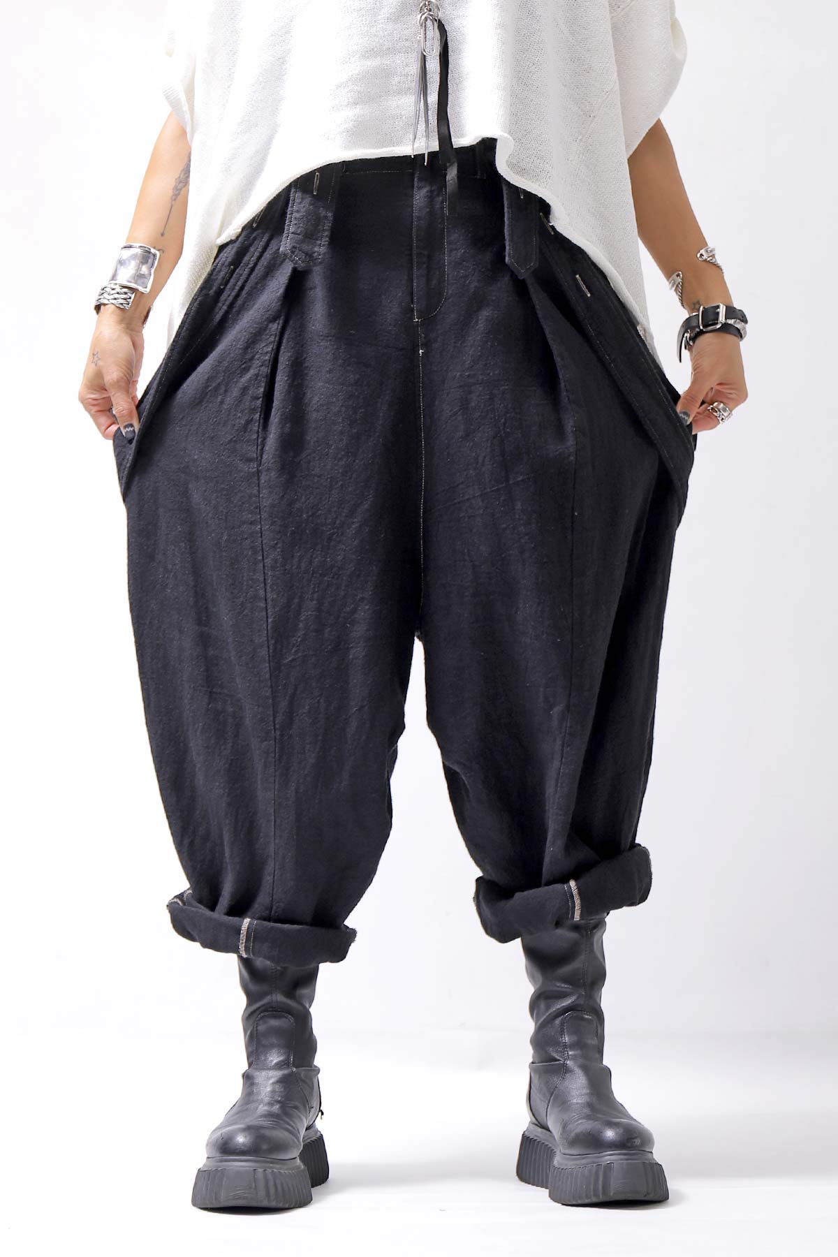 【bajra】 UNISEX LINEN SHOULDER PANTS 148QP03_BLACK