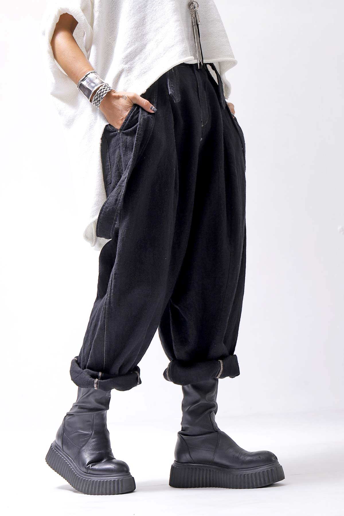 【bajra】 UNISEX LINEN SHOULDER PANTS 148QP03_BLACK