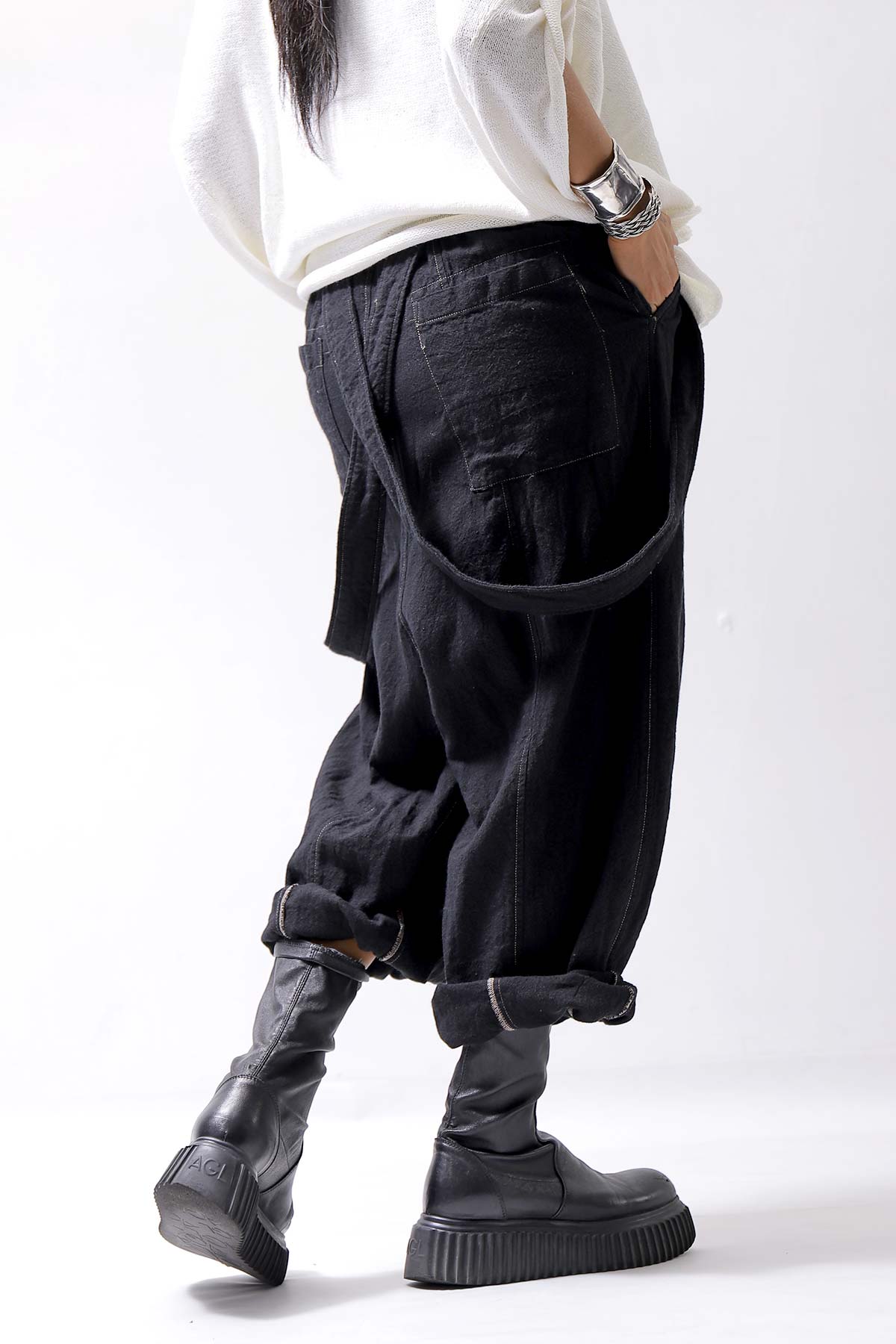 【bajra】 UNISEX LINEN SHOULDER PANTS 148QP03_BLACK