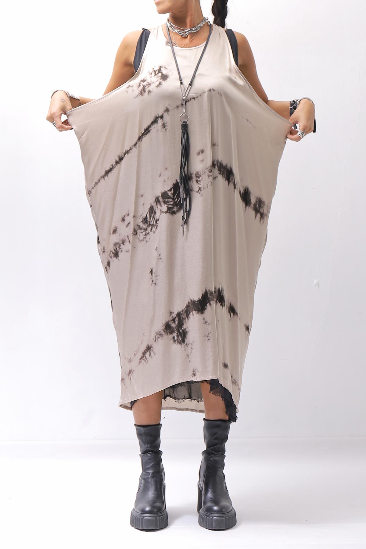 【NOSTRASANTISSIMA】 TONG TANK LONG DRESS A134_BEIGE DYE