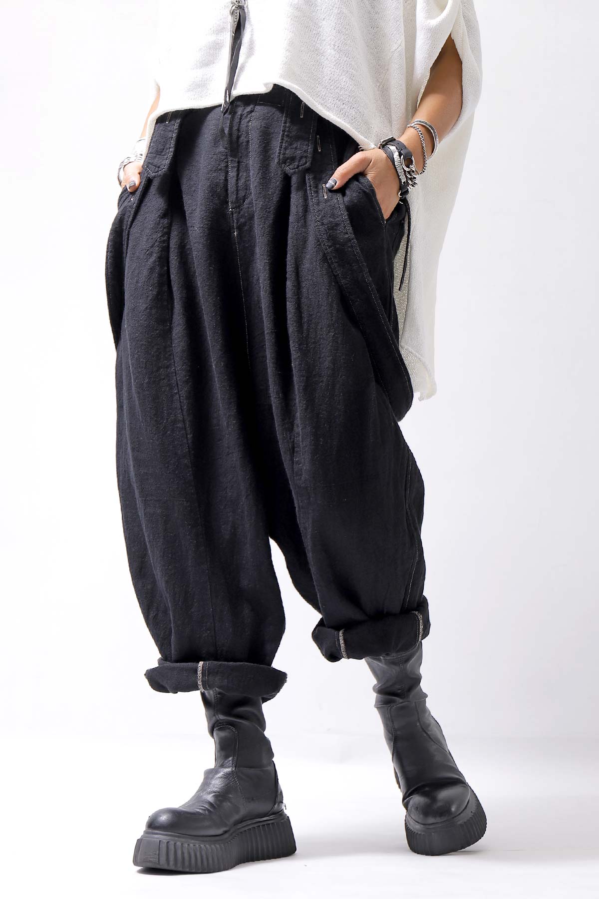 【bajra】 UNISEX LINEN SHOULDER PANTS 148QP03_BLACK