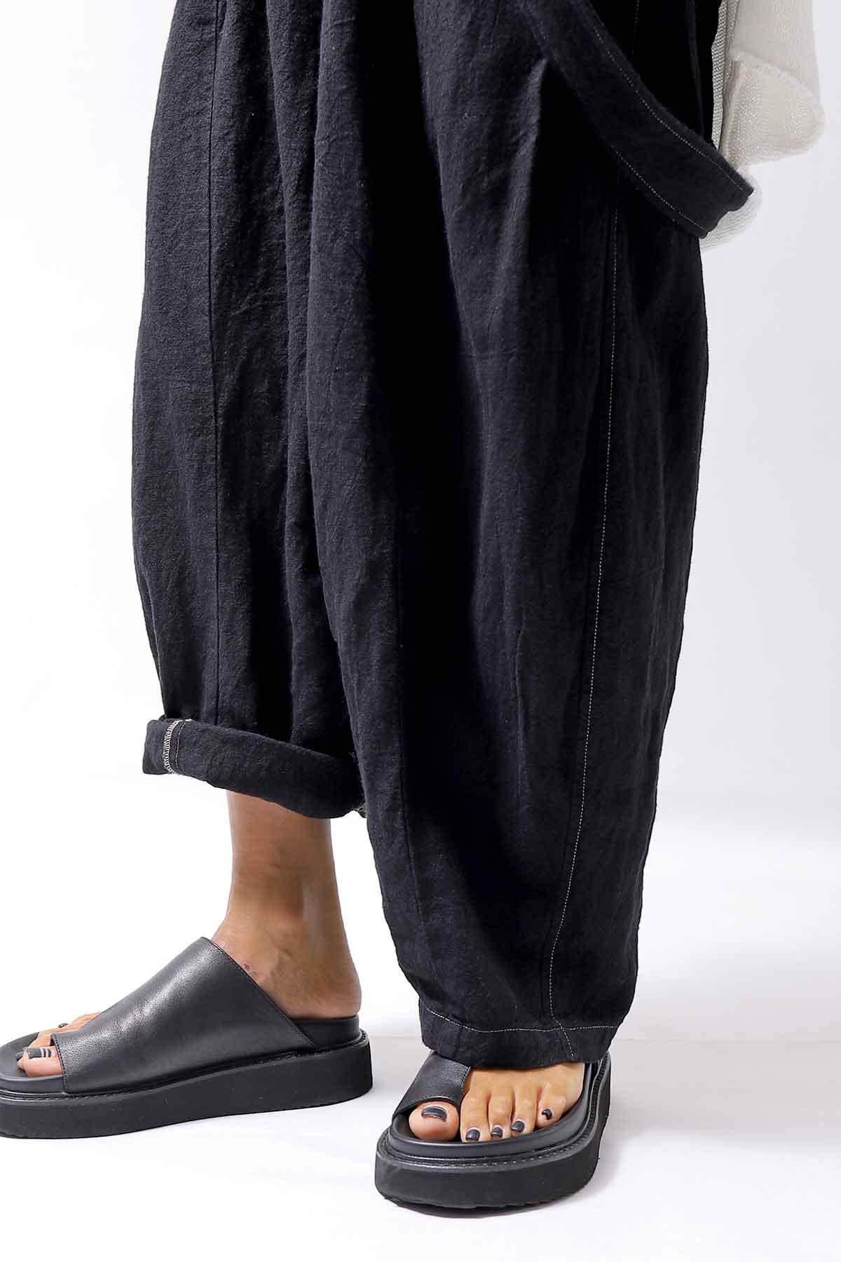 【bajra】 UNISEX LINEN SHOULDER PANTS 148QP03_BLACK