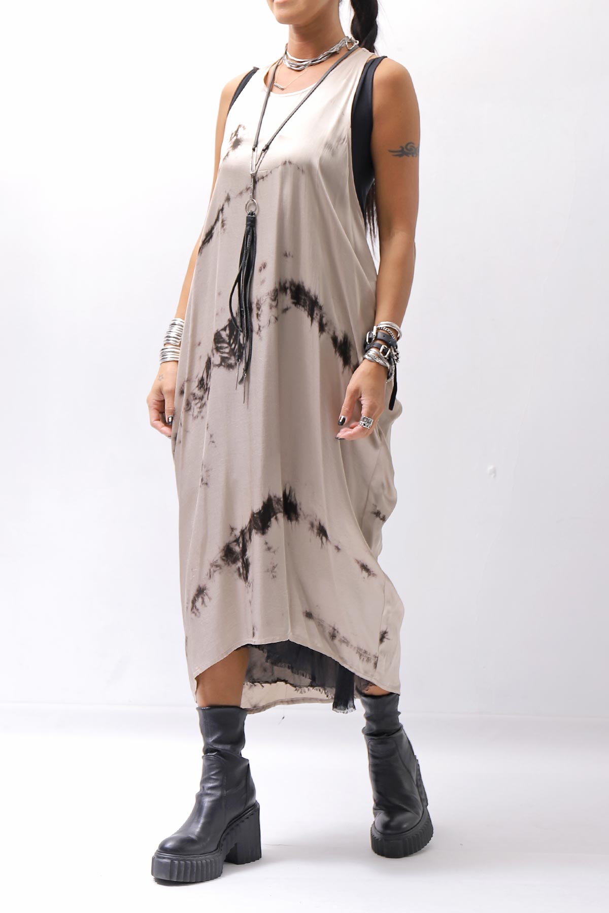 【NOSTRASANTISSIMA】 TONG TANK LONG DRESS A134_BEIGE DYE