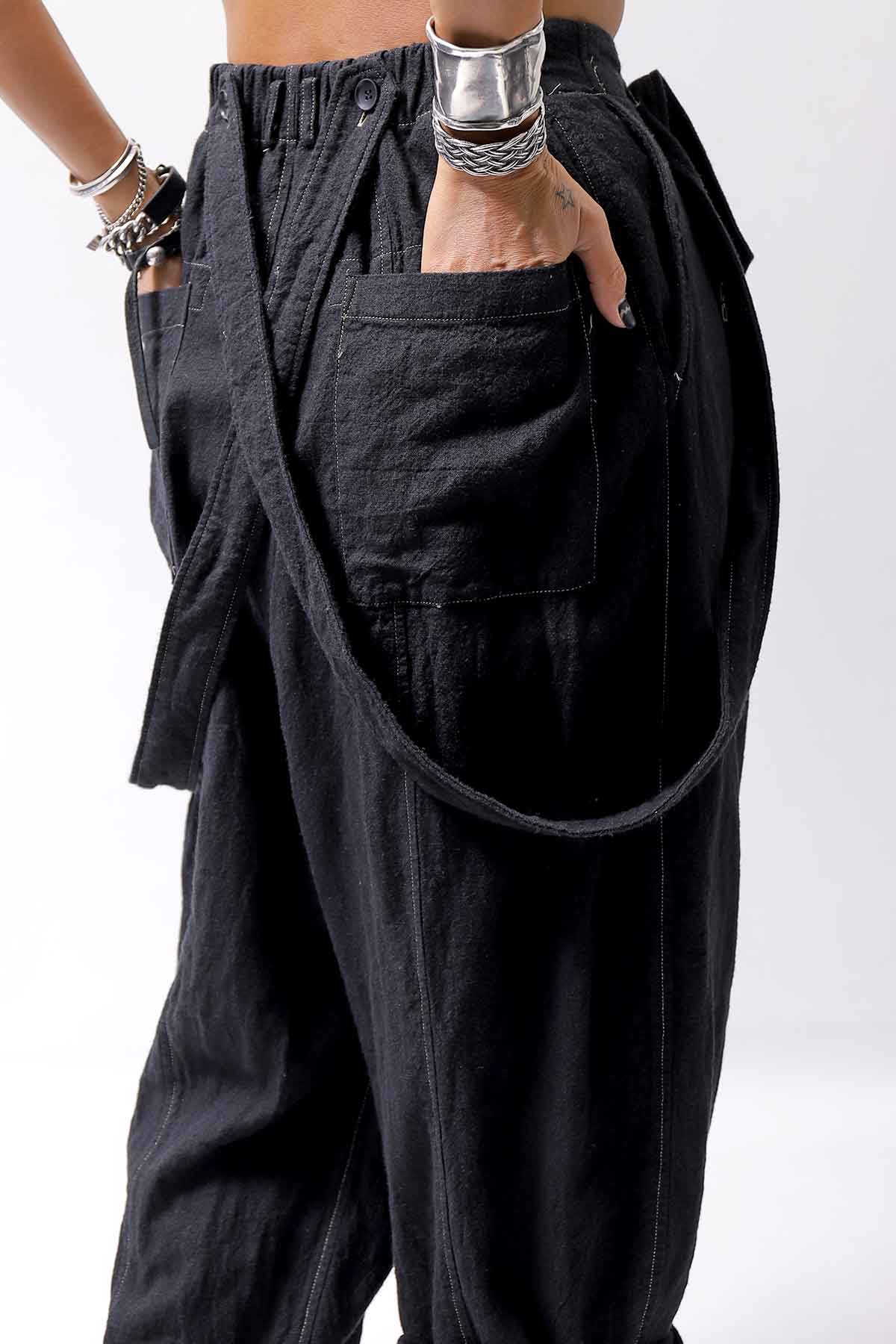 【bajra】 UNISEX LINEN SHOULDER PANTS 148QP03_BLACK