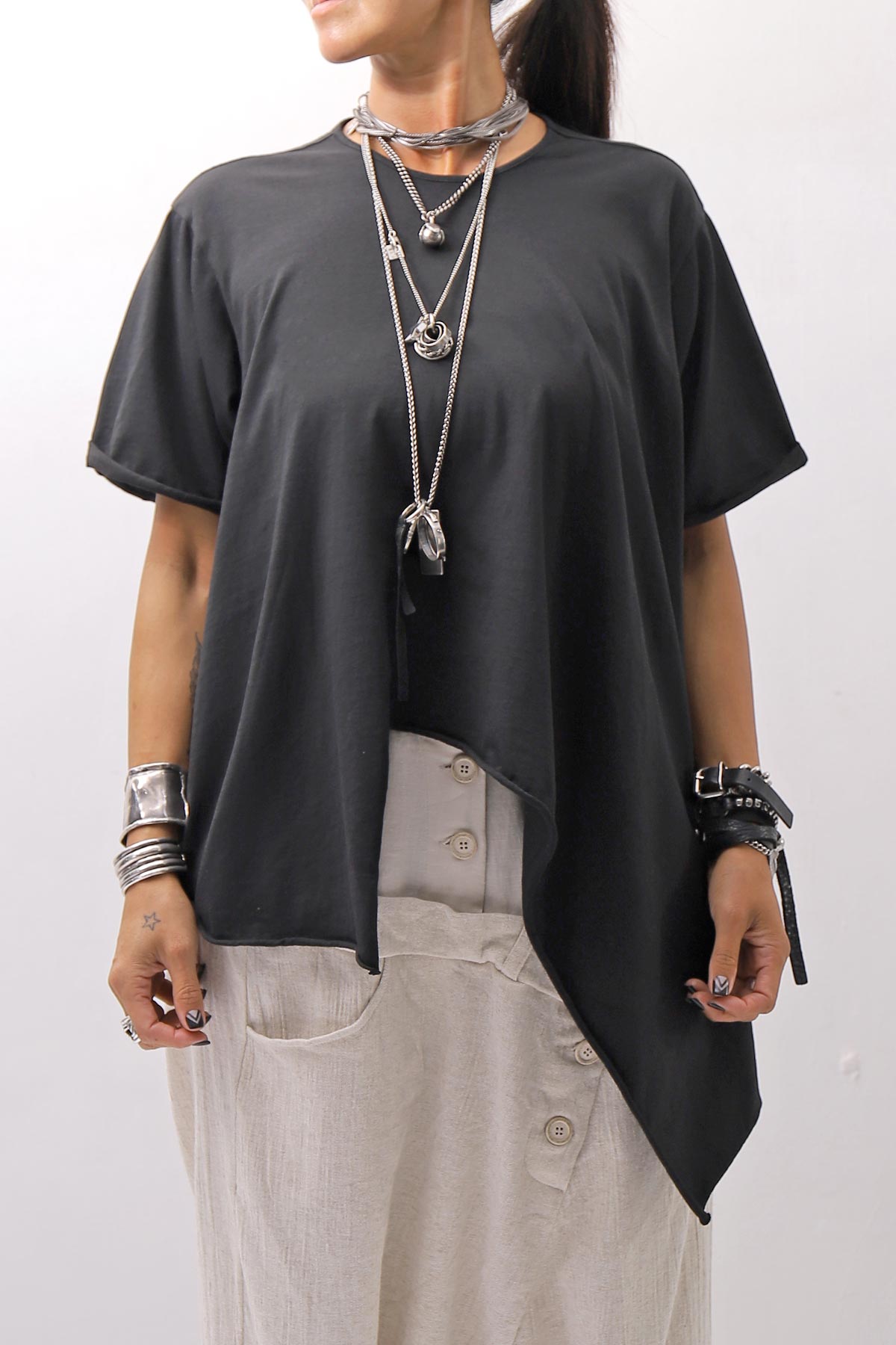 【Primordial is Primitive】 ASYMMETRY COTTON TEE 253RO_BLACK