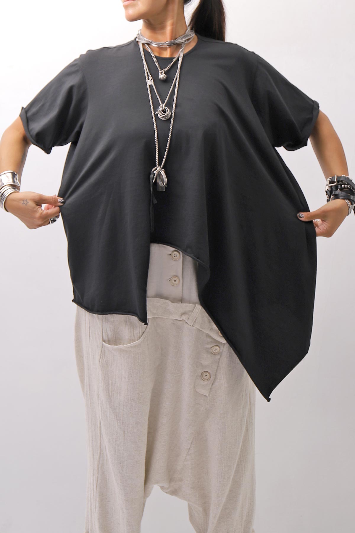 【Primordial is Primitive】 ASYMMETRY COTTON TEE 253RO_BLACK