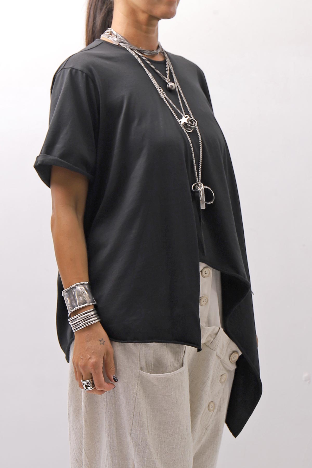 【Primordial is Primitive】 ASYMMETRY COTTON TEE 253RO_BLACK