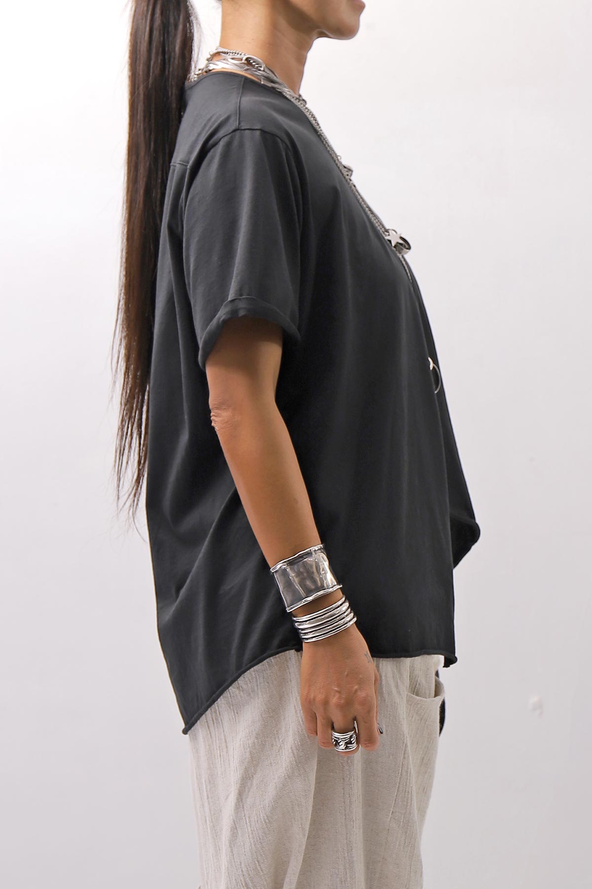 【Primordial is Primitive】 ASYMMETRY COTTON TEE 253RO_BLACK