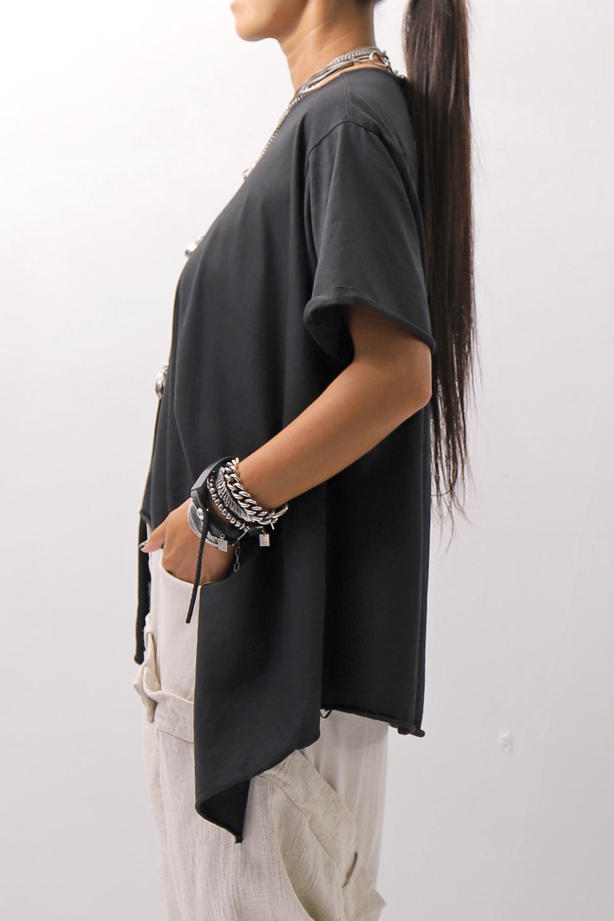 【Primordial is Primitive】 ASYMMETRY COTTON TEE 253RO_BLACK
