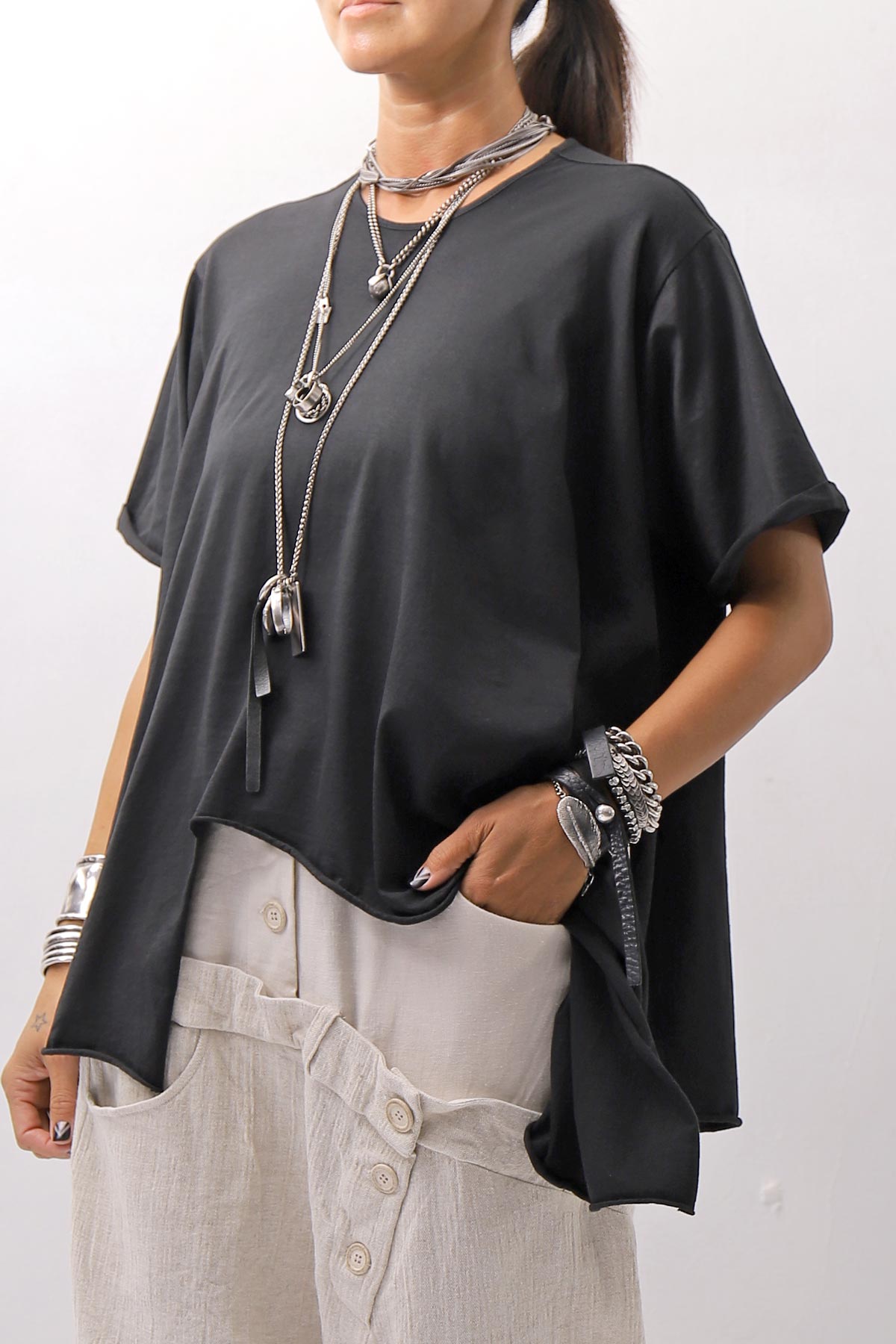 【Primordial is Primitive】 ASYMMETRY COTTON TEE 253RO_BLACK