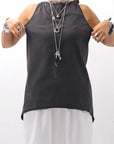 【Primordial is Primitive】 BACK CROSSED TANK TOP 413AL_BLACK