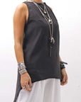 【Primordial is Primitive】 BACK CROSSED TANK TOP 413AL_BLACK