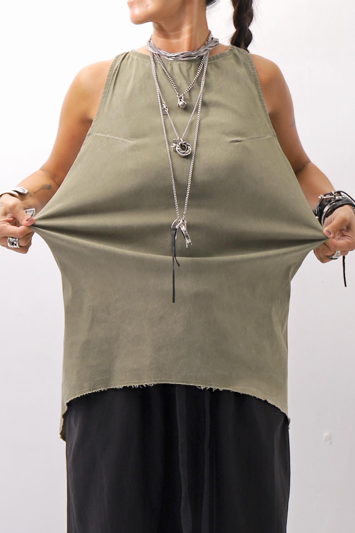 【Primordial is Primitive】 BACK CROSSED TANK TOP 413AL_MILITARY