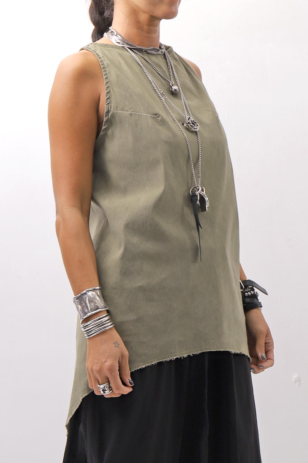 【Primordial is Primitive】 BACK CROSSED TANK TOP 413AL_MILITARY