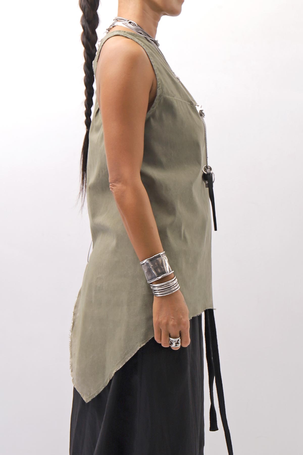 【Primordial is Primitive】 BACK CROSSED TANK TOP 413AL_MILITARY
