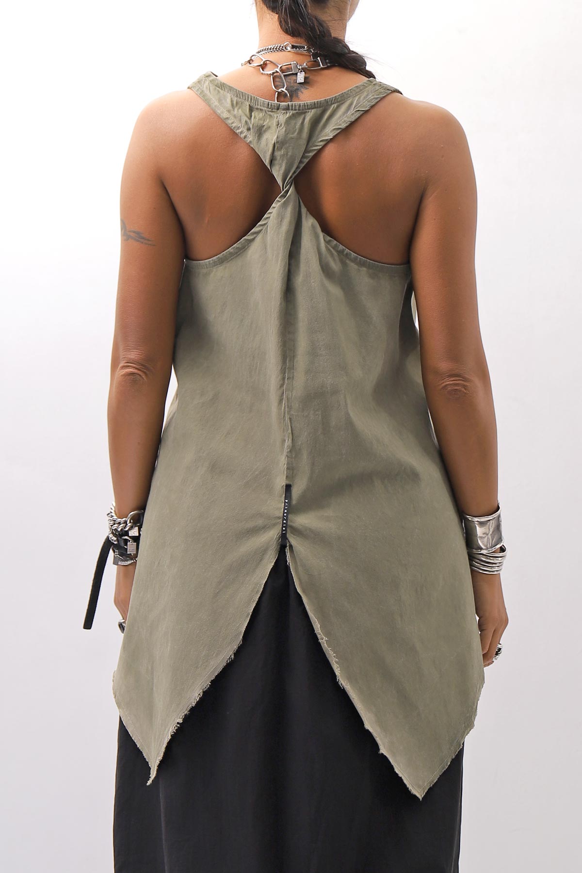 【Primordial is Primitive】 BACK CROSSED TANK TOP 413AL_MILITARY