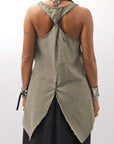 【Primordial is Primitive】 BACK CROSSED TANK TOP 413AL_MILITARY
