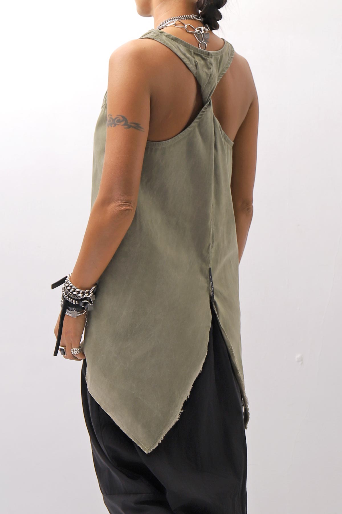 【Primordial is Primitive】 BACK CROSSED TANK TOP 413AL_MILITARY