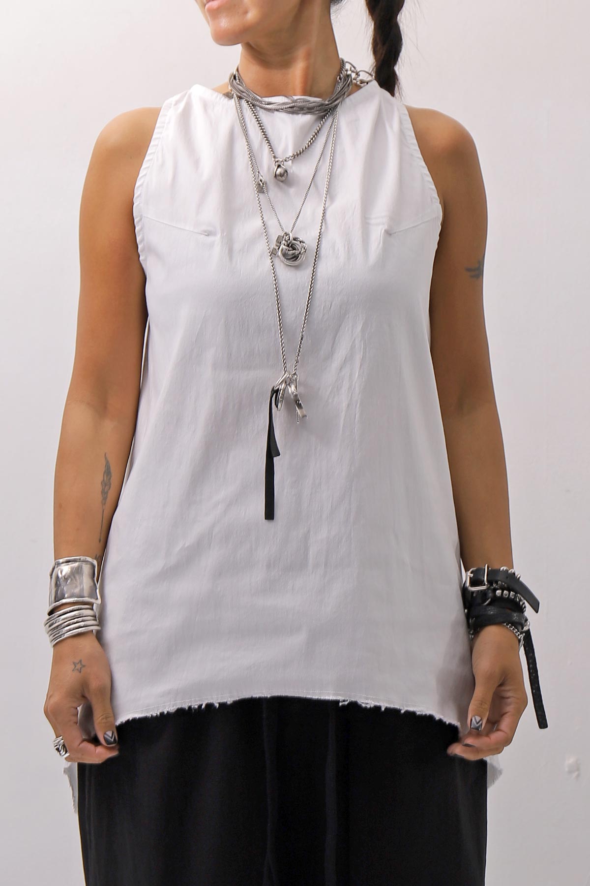 【Primordial is Primitive】 BACK CROSSED TANK TOP 413AL_WHITE